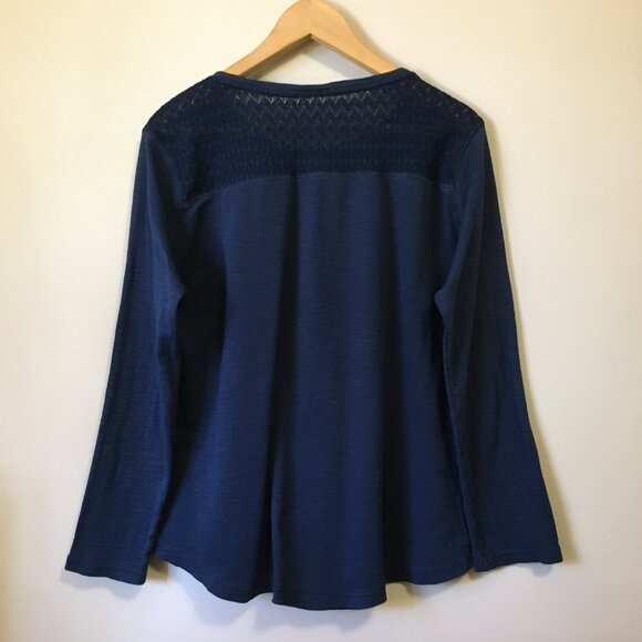 100% Cotton Bleu Gray Lace Shoulder 1/4 Button Down Dark Blue Top - XL - Picture 2 of 16